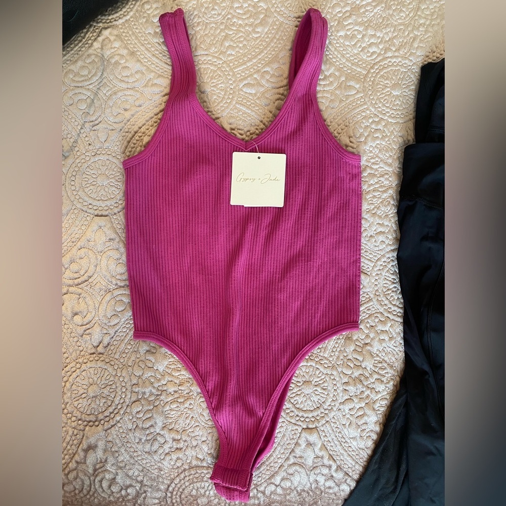 Gypsy and Jade Berry Ribbed Bodysuit Womens Size S/M Nylon Spandex One Bodysuit